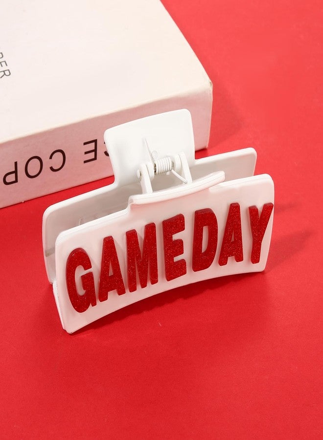 فالين مشبك شعر فالين ليوم المباراة للنساء، 4 بوصات، مشبك شعر رياضي لكرة القدم، أحمر وأبيض، مشبك شعر أكريليك، إكسسوارات شعر لأمهات لاعبي كرة القدم، ملابس يوم المباراة، هدايا حفلات رياضية - Image 2